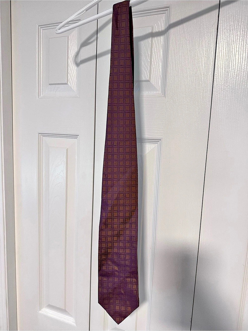 Vintage Longchamp Men's Silk Geometric Tie in Brown & Purple